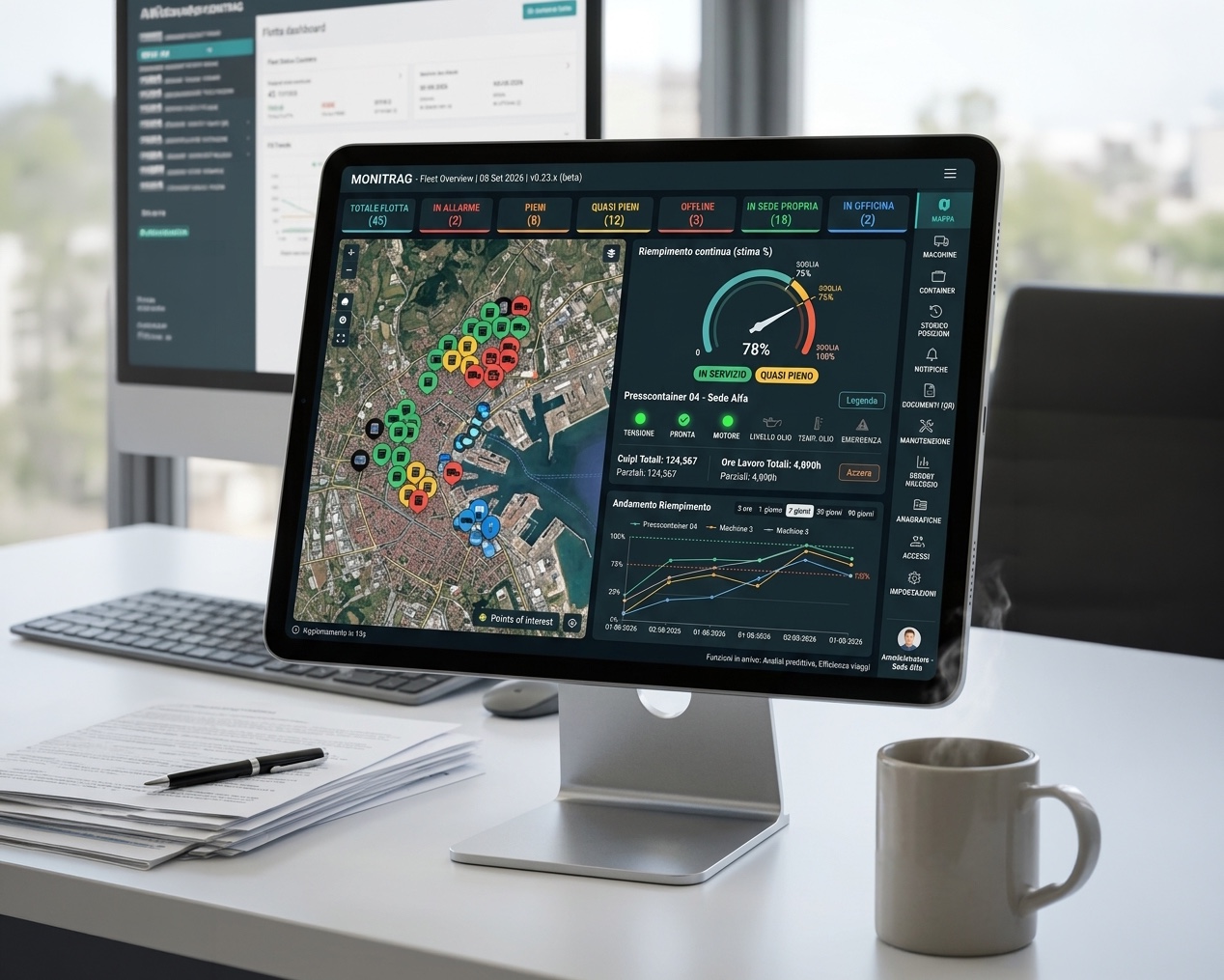 Il portale monitrag aperto su monitor e tablet in ufficio